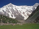 15 Nanga Parbat Rupal Face, Ridge To Rakhiot Peak From Rupal Face Base Camp We arrive at Herligkoffer Base Camp (3656m) and gawk at the awesome Nanga Parbat Rupal South Face.